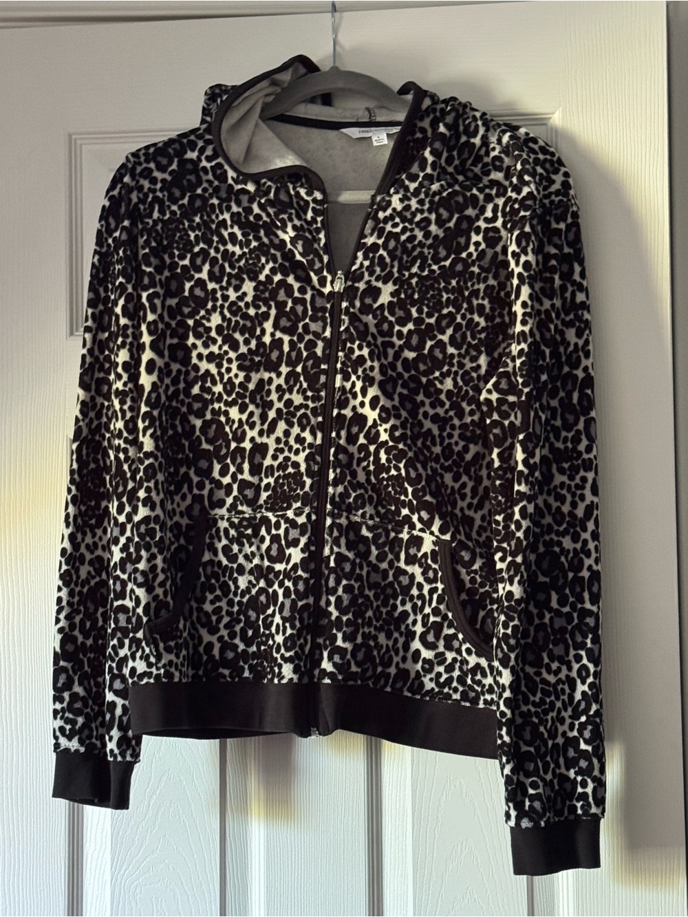 Leopard Print Hooded Zip Jacket - Black & White